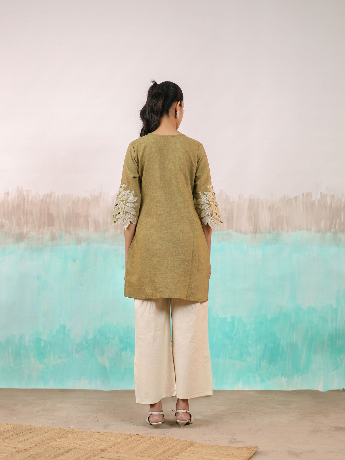 olive green cotton linen suit set