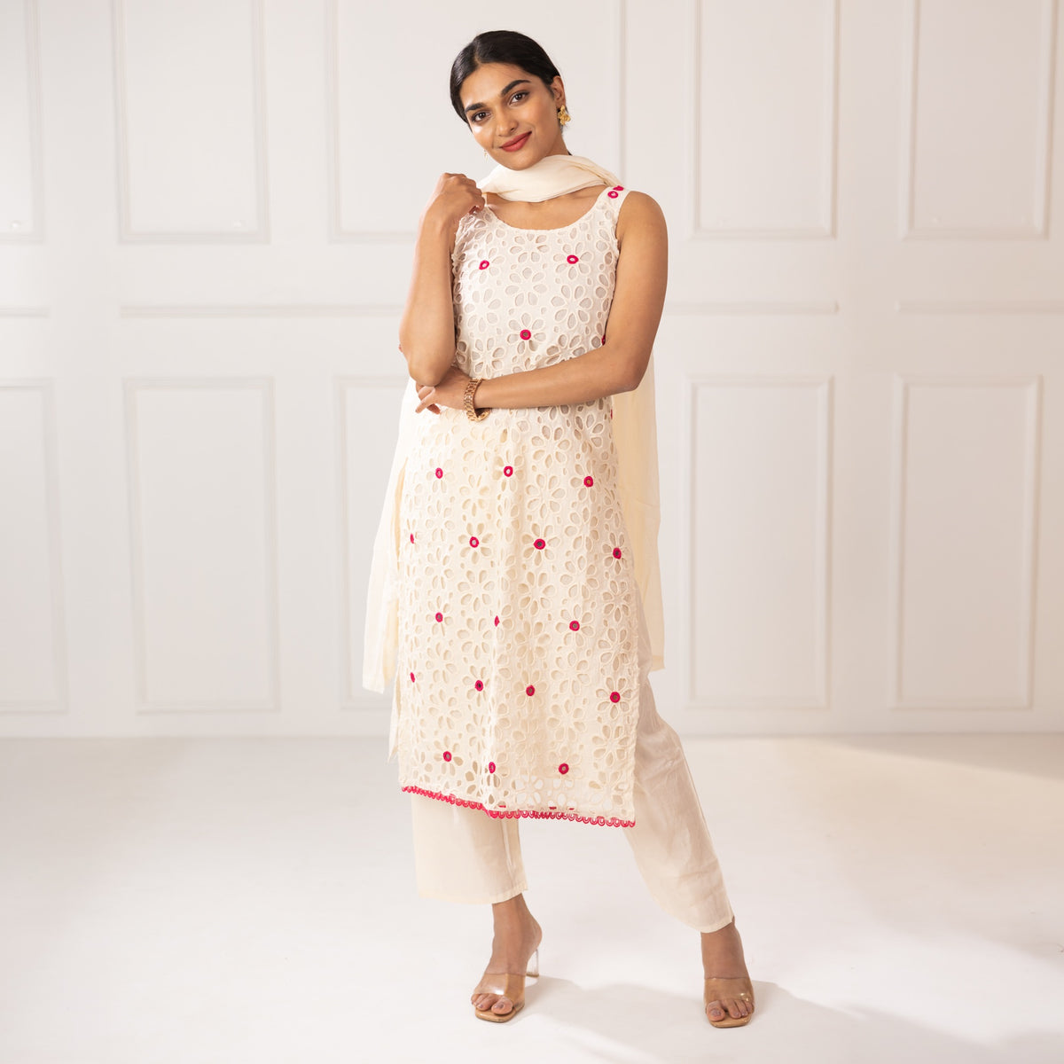 white mirror embellished 3 piece suit set
