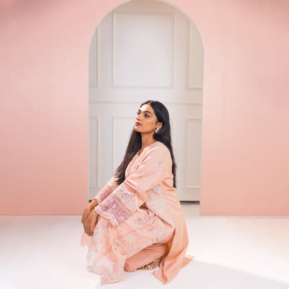 blush paneled long a line suit set