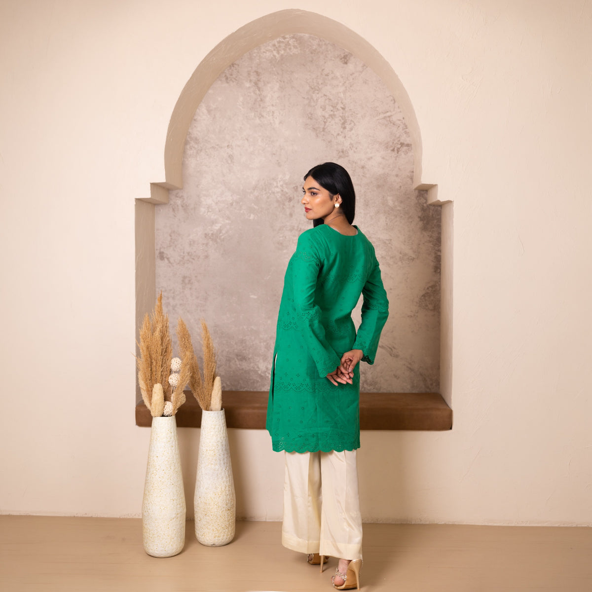 green hakooba flare kurta set