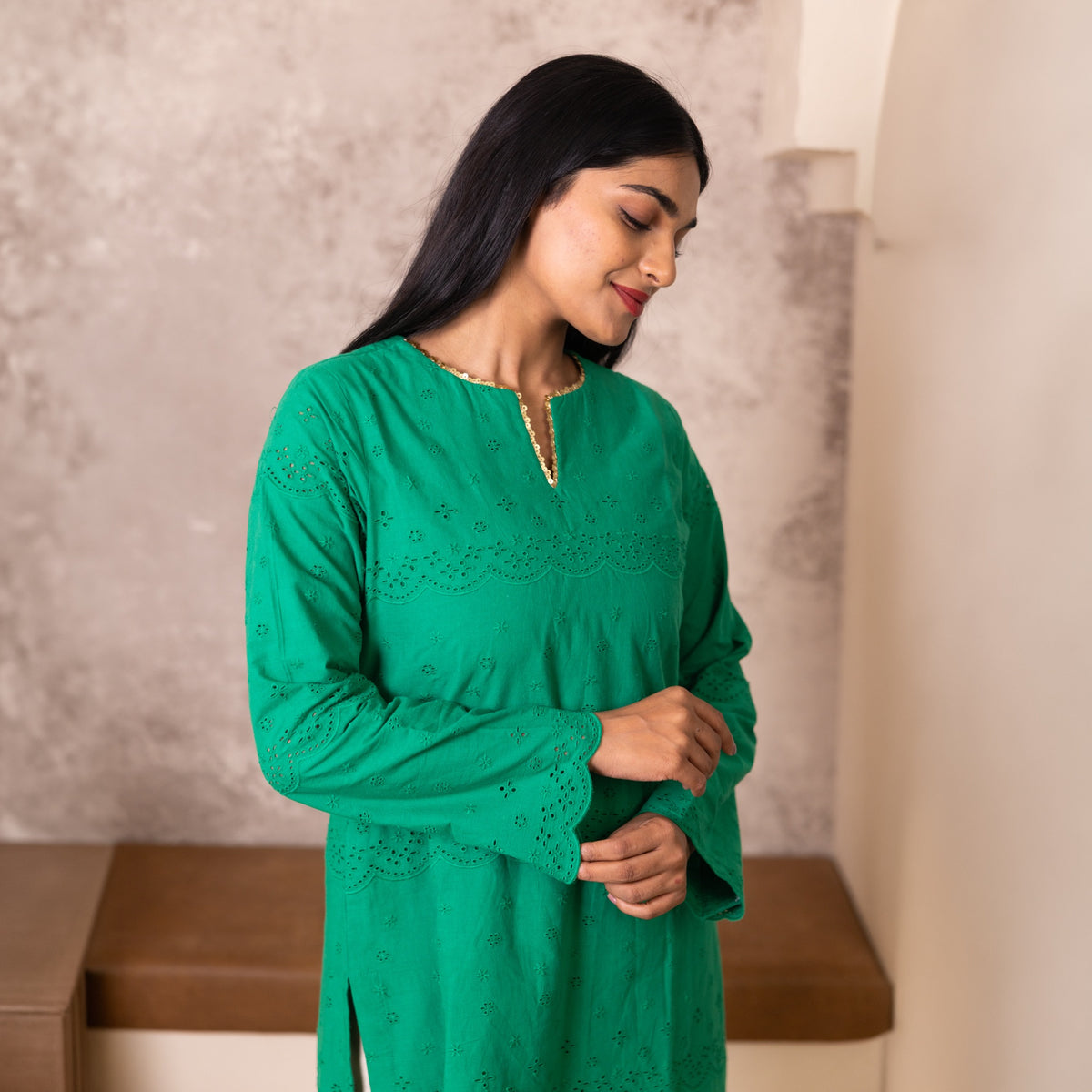 green hakooba flare kurta set