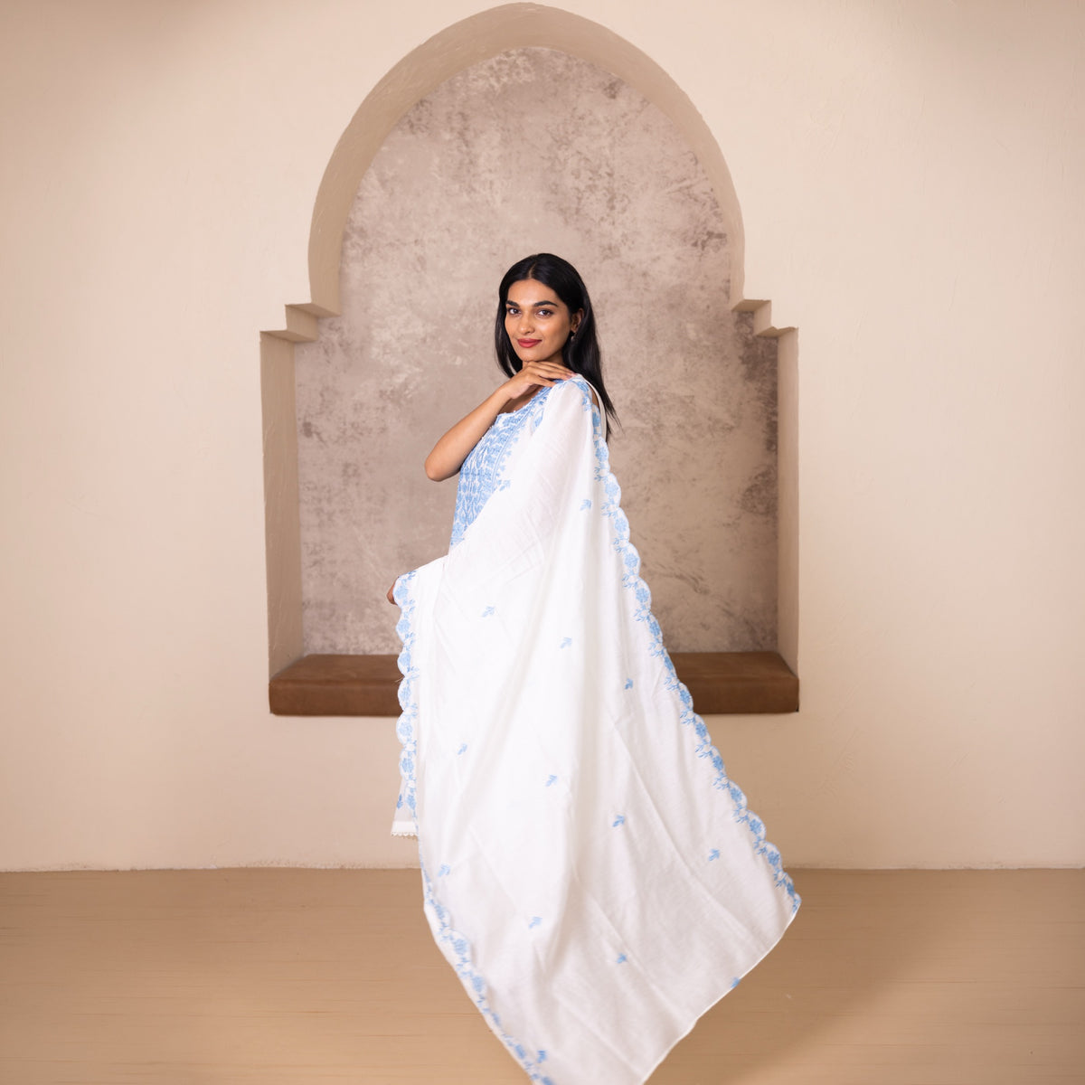 azure embroidered white suit set