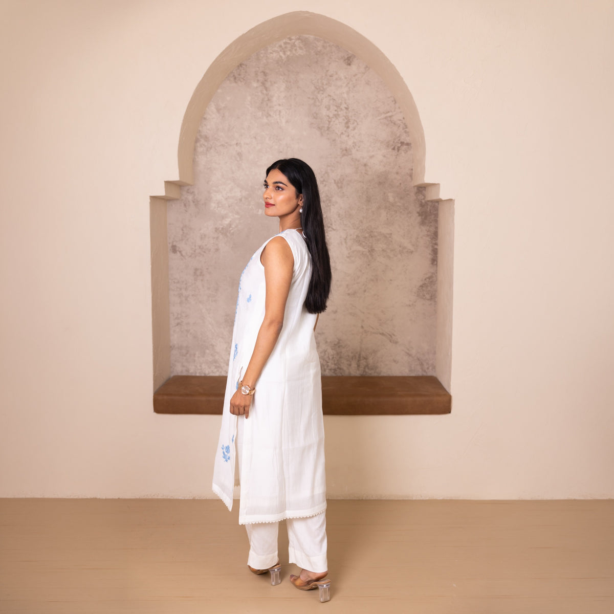 azure embroidered white suit set