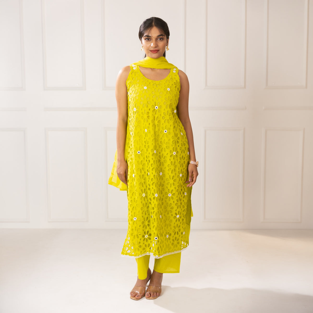 pastel green mirror embellished 3 piece suit set