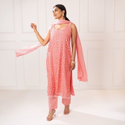 soft pink mirror embellished 3 piece suit set