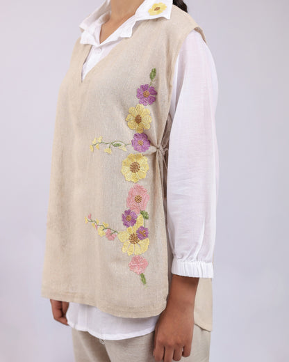 floral embroidered 3 piece jute co ord set