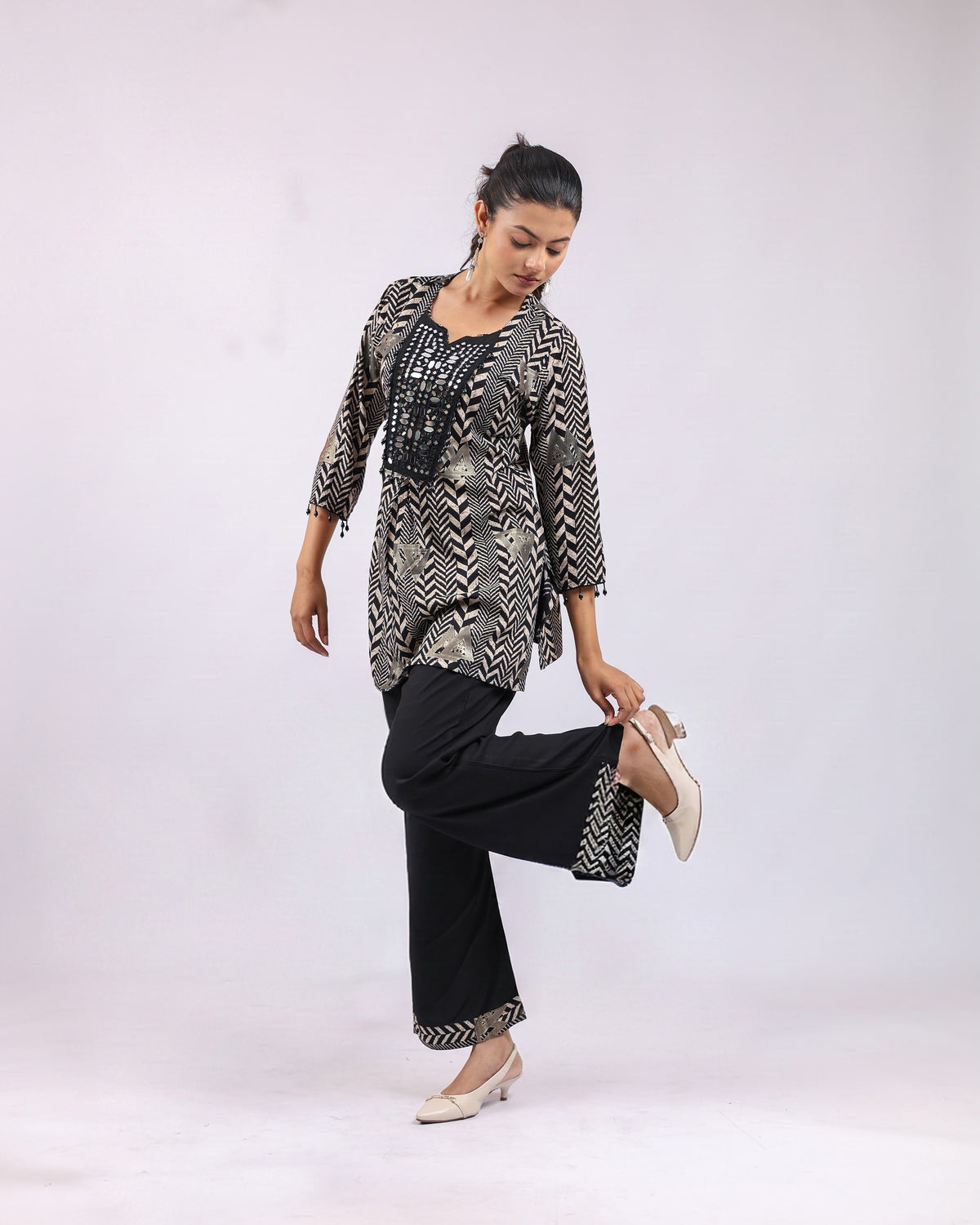 patterned chiffon suit set