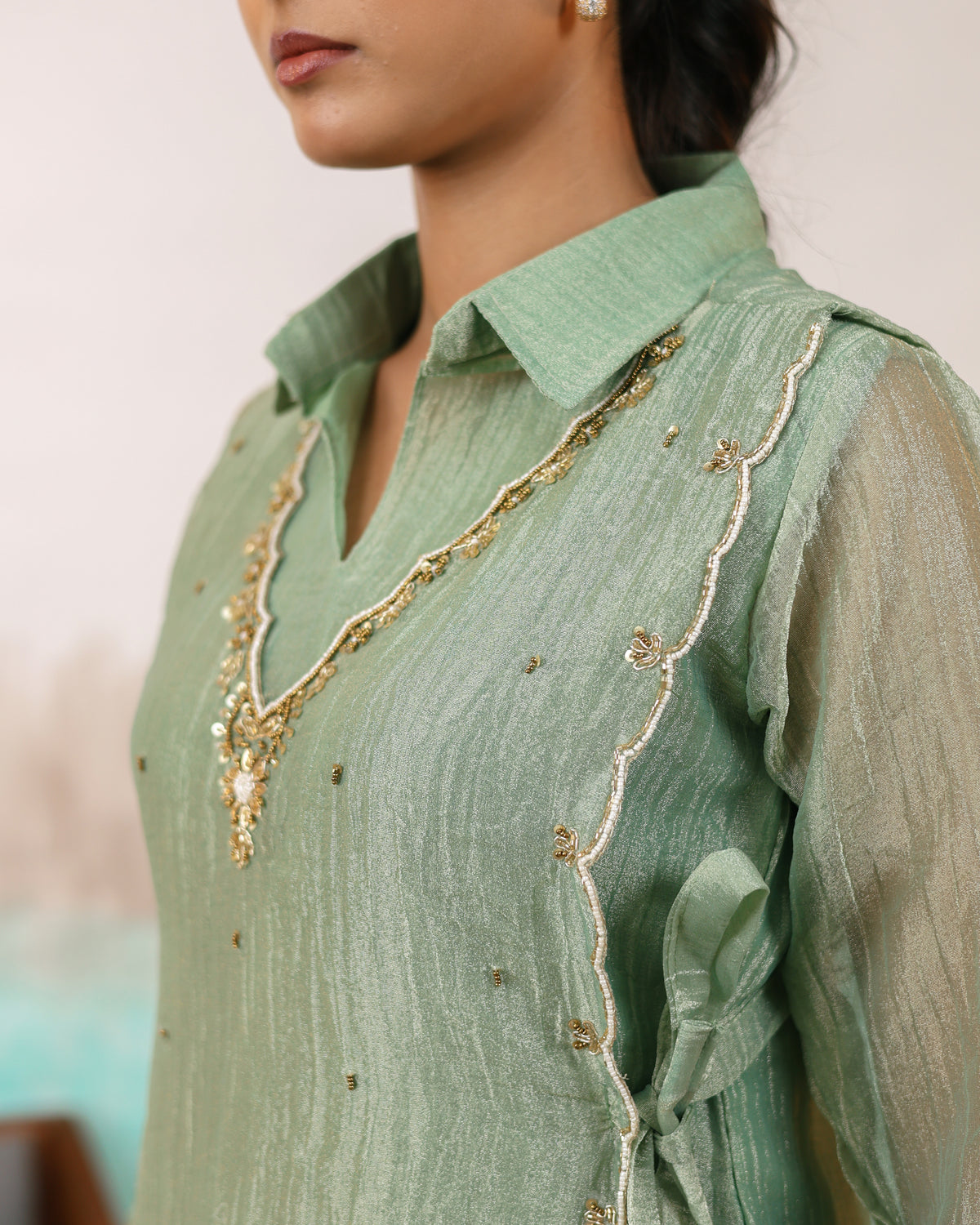 mint organza tissue 3 piece co ord set
