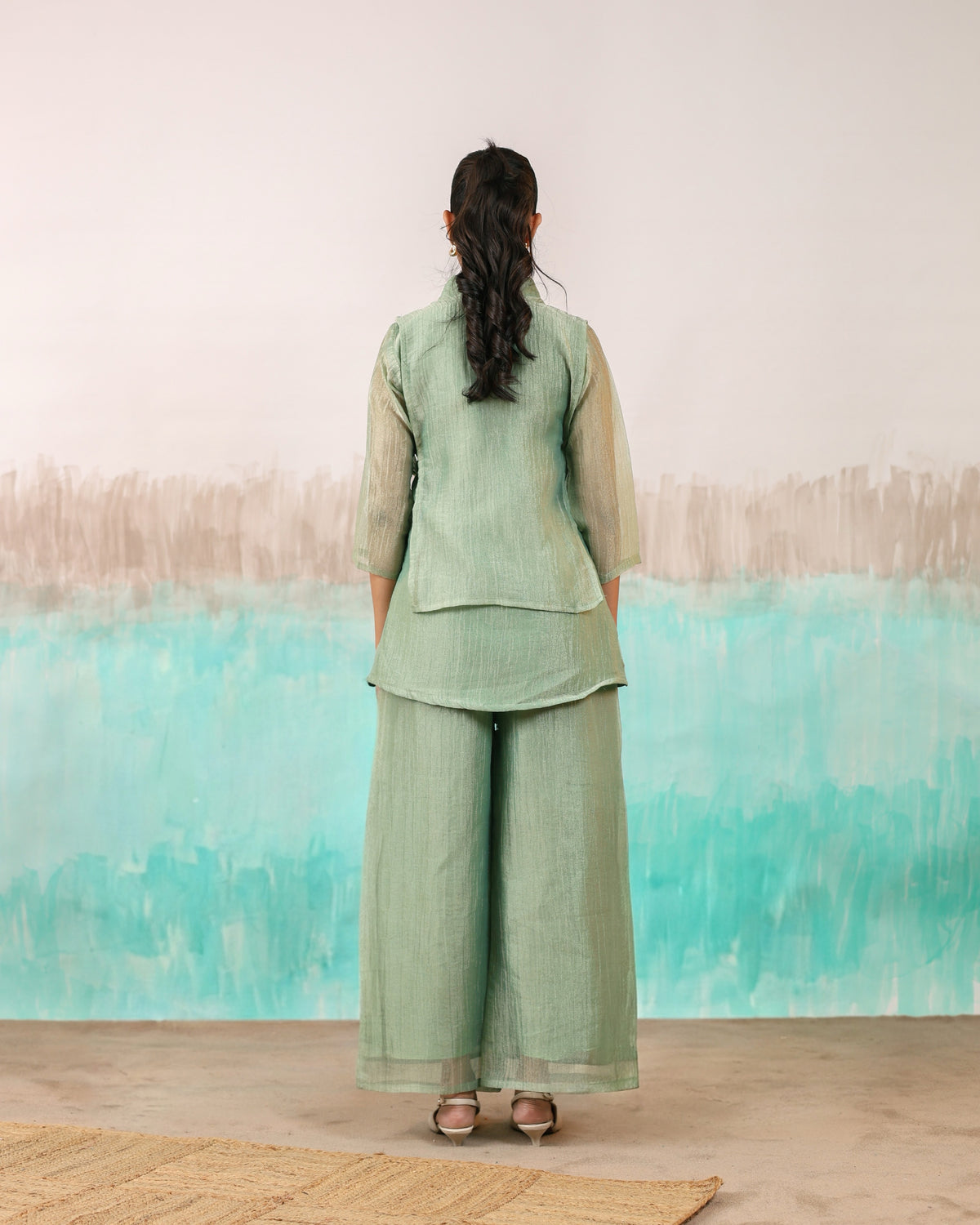 mint organza tissue 3 piece co ord set