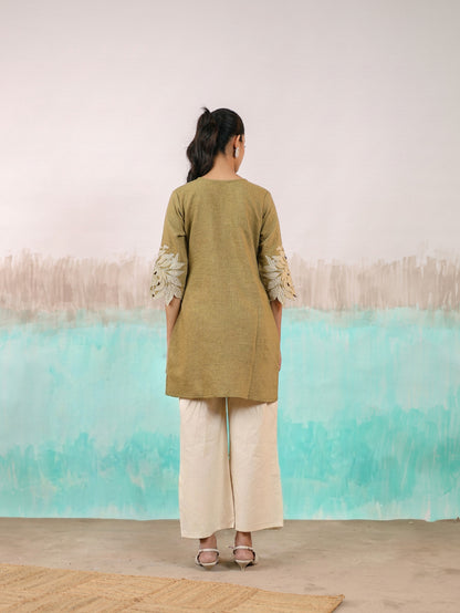 olive green cotton linen suit set